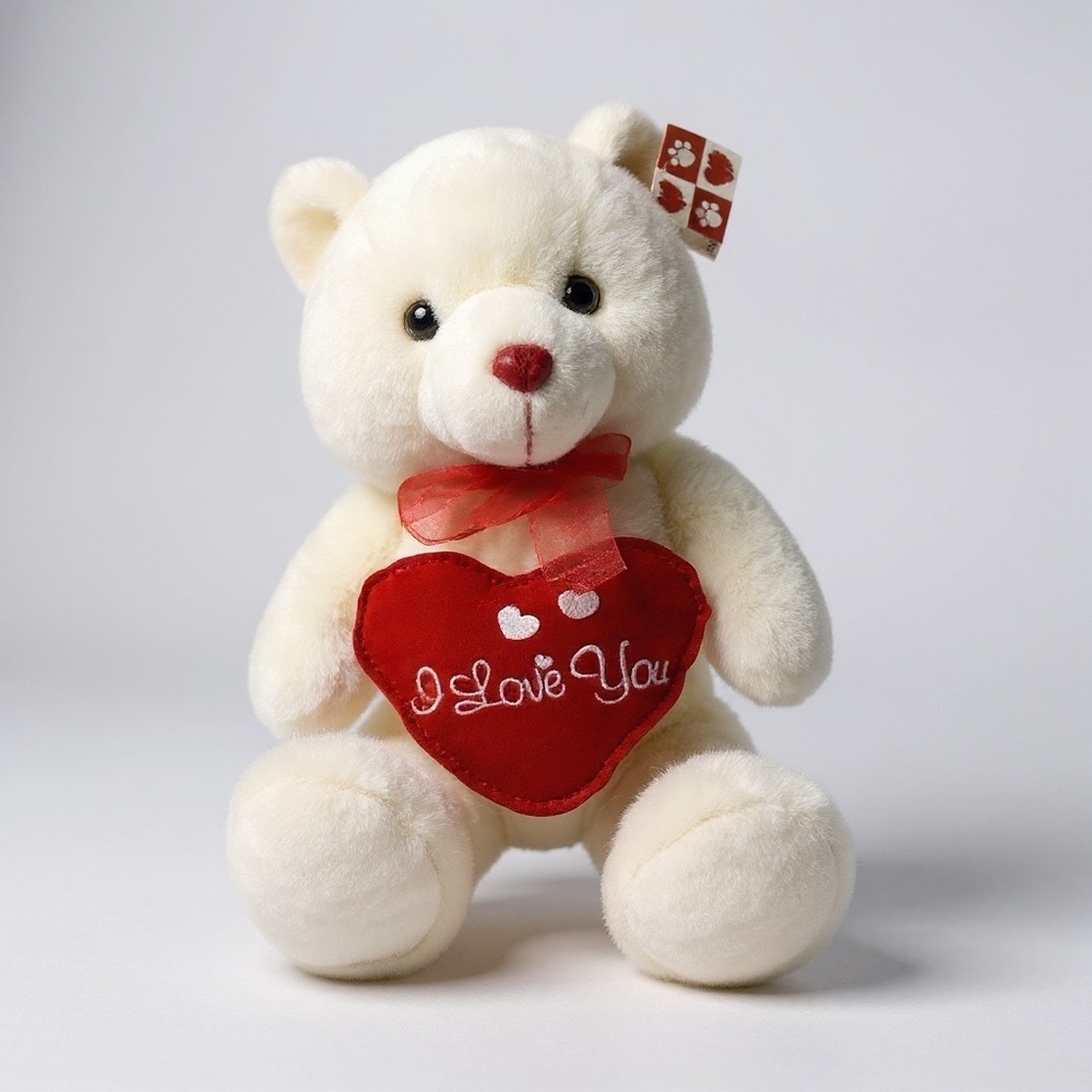 Cream Teddy Bear with Red Heart